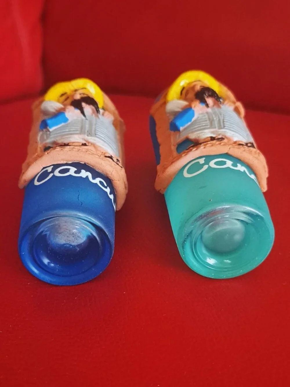 Vintage Cancun Mexico Cantina Shot Glasses Set of 2 Souvenir 3D Raised Relief